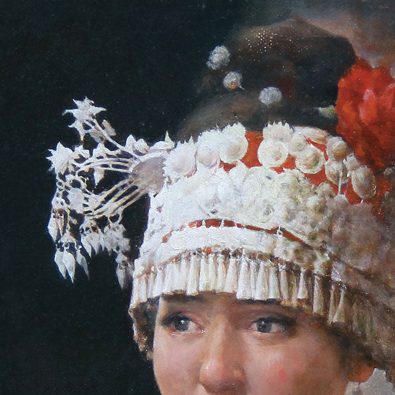 Original Ethnic Portrait Oil Painting – Traditional Costume Female Wall Art