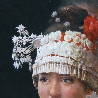 Original Ethnic Portrait Oil Painting – Traditional Costume Female Wall Art