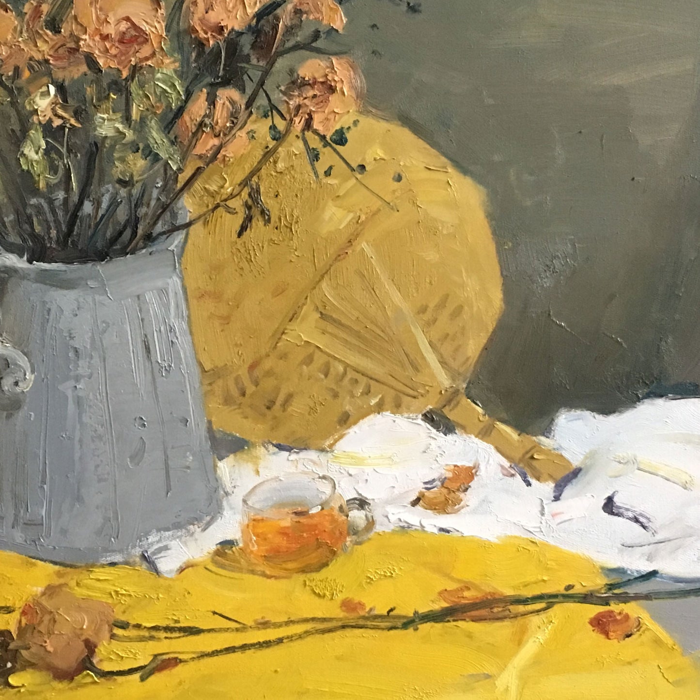 Flowers in a Gray Pitcher | Original Still Life Oil Painting