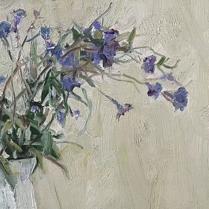 Still Life with Blue Flowers and Porcelain Jar | Original Oil Painting