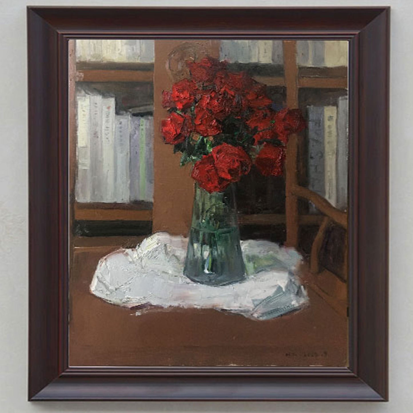 Red Roses in Glass Vase Original Oil Painting on Canvas, Framed Still Life Floral Artwork (40 × 50 cm)