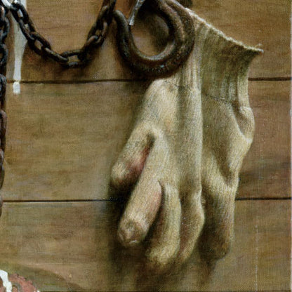 Original Still Life Oil Painting of Gloves and Chain – Industrial Wall Art