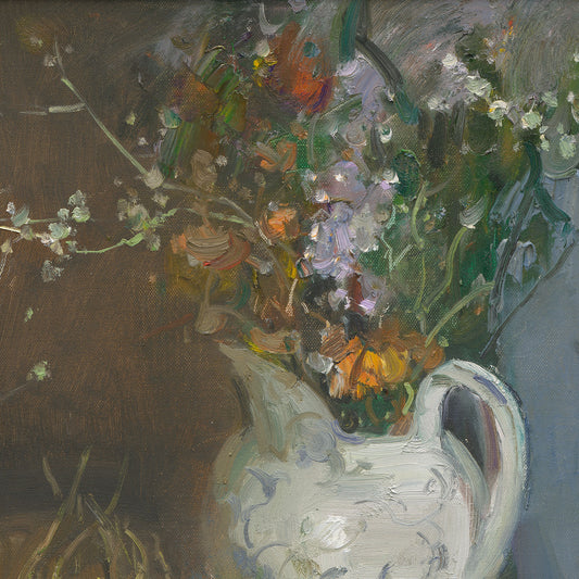 Flowers and Yellow Fruit on Table | Original Oil Painting