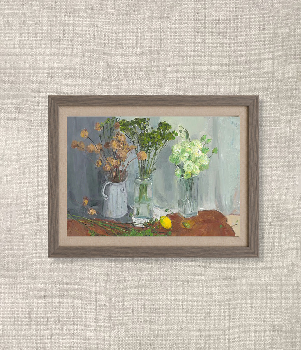 Flowers in Three Vases with Lemon | Original Still Life Oil Painting
