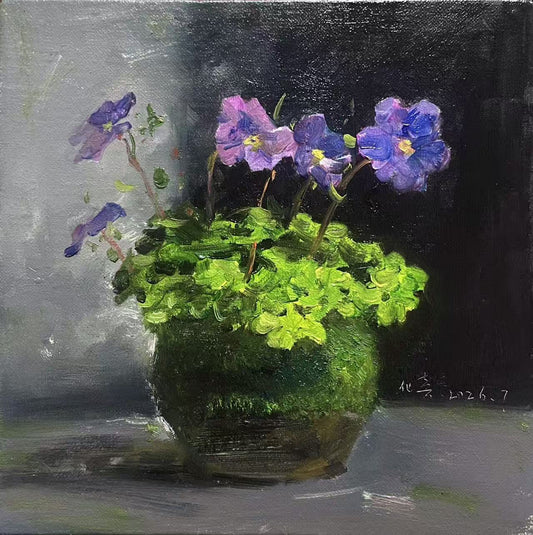 Quiet Flowers No.01 — Original Purple Flower Oil Painting