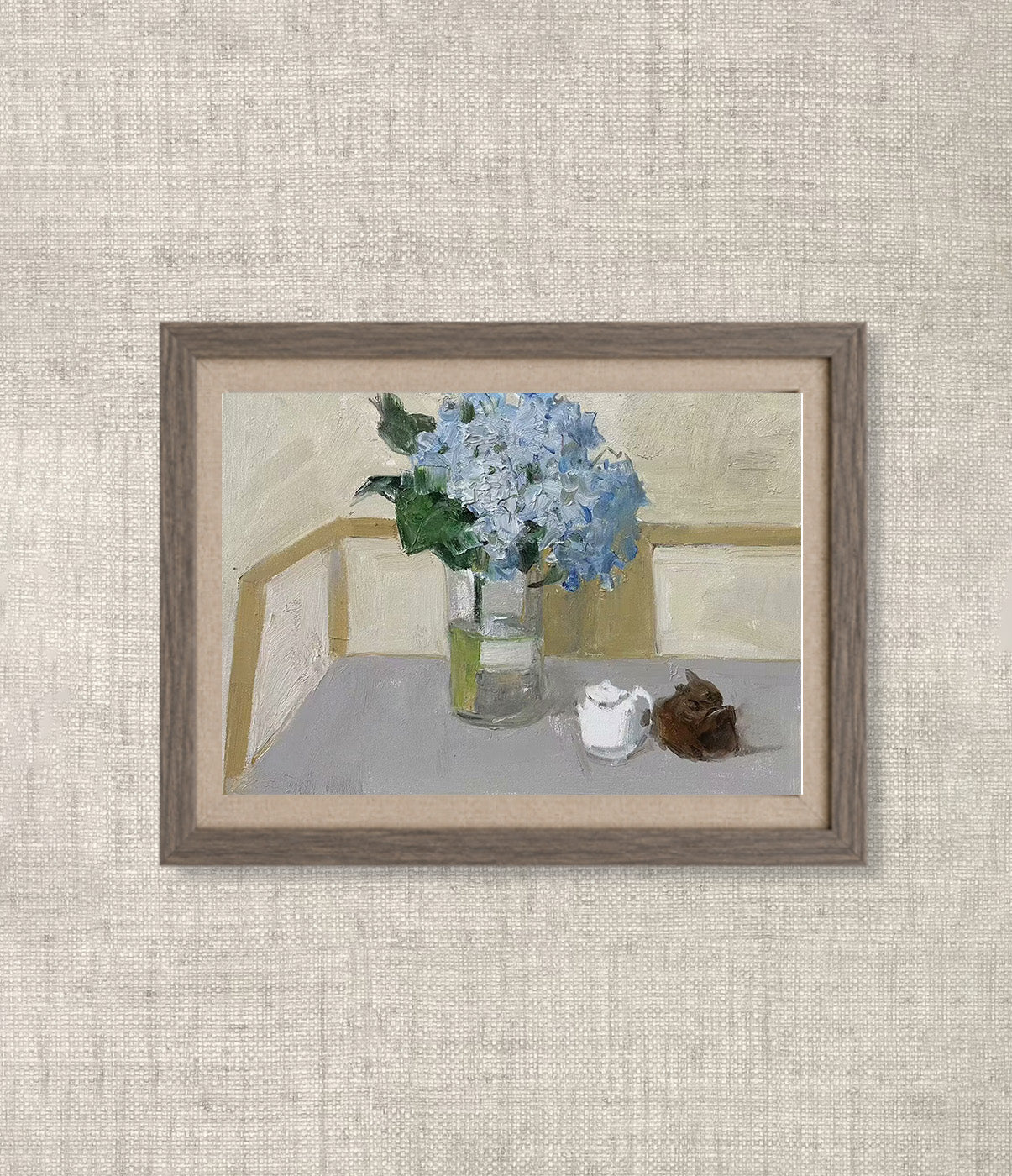 Still Life with Blue Hydrangeas and Glass Vase | Original Oil Painting