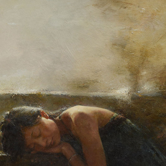 Original Figurative Oil Painting – Resting Woman in Soft Light