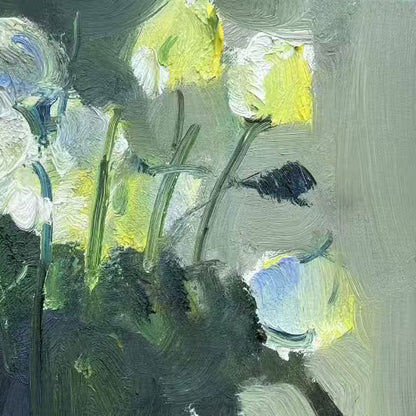 White Flowers in Glass Vase | Original Oil Painting