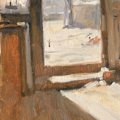 Original Oil Painting of a Sunlit Doorway – Interior Landscape Wall Art