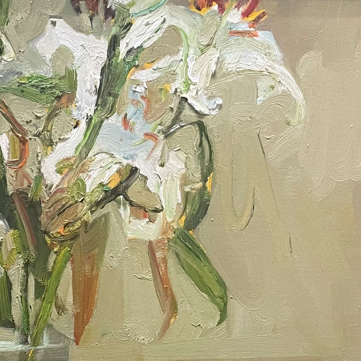 Lily Still Life Oil Painting | White Lilies in Glass Vase