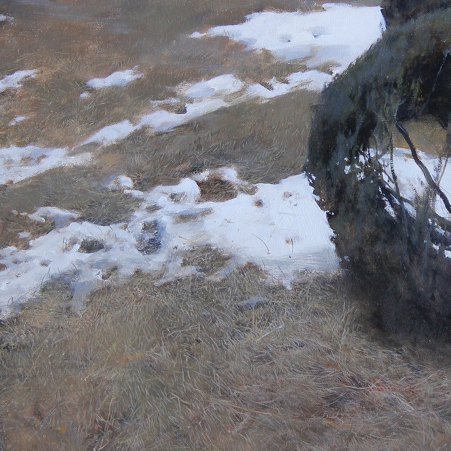 Winter Field with Snow and Hay Rolls | Original Landscape Oil Painting
