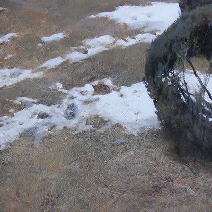 Winter Field with Snow and Hay Rolls | Original Landscape Oil Painting