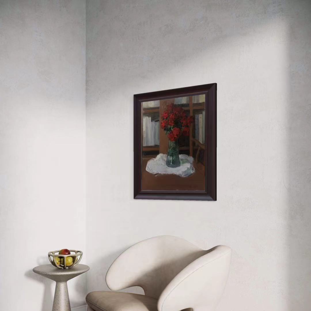 Red Roses in Glass Vase Original Oil Painting on Canvas, Framed Still Life Floral Artwork (40 × 50 cm)