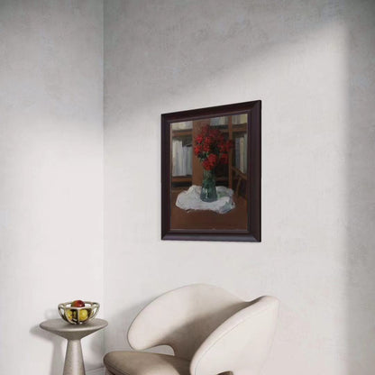 Red Roses by the Bookshelf