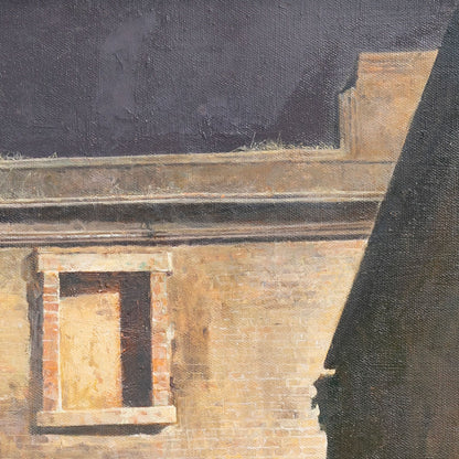 Original Oil Painting of Sunlit Building – Architectural Light and Shadow Wall Art