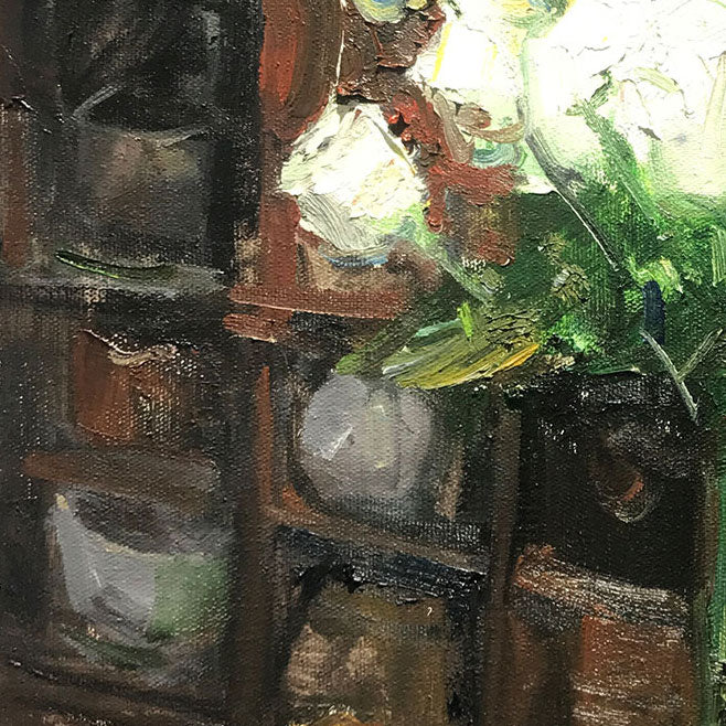 Interior Still Life with White Flowers | Original Oil Painting