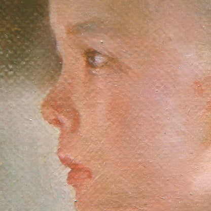 Original Child Portrait Oil Painting – Boy Profile Figurative Wall Art