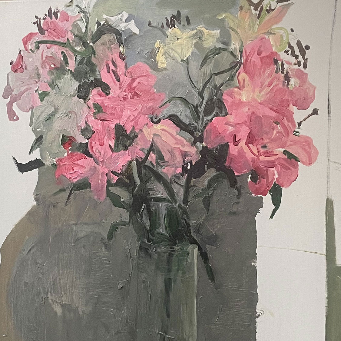 Floral Still Life with Pink Flowers | Original Oil Painting