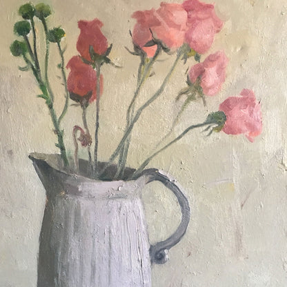 Still Life with Pink Flowers and Lemon | Original Oil Painting