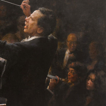 Original Orchestra Oil Painting – Conductor and Musicians Figurative Wall Art