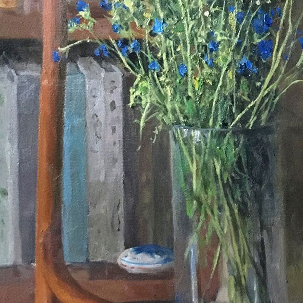 Blue Wildflowers in Studio Setting | Original Oil Painting