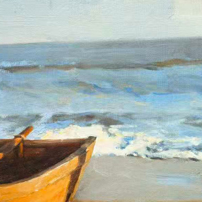 Wooden Boat on the Beach | Original Coastal Oil Painting