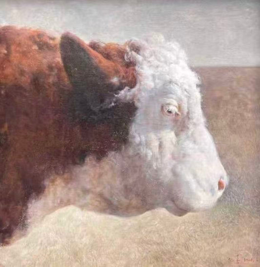 Cow Oil Painting (Framed) – Animal Portrait Original Artwork