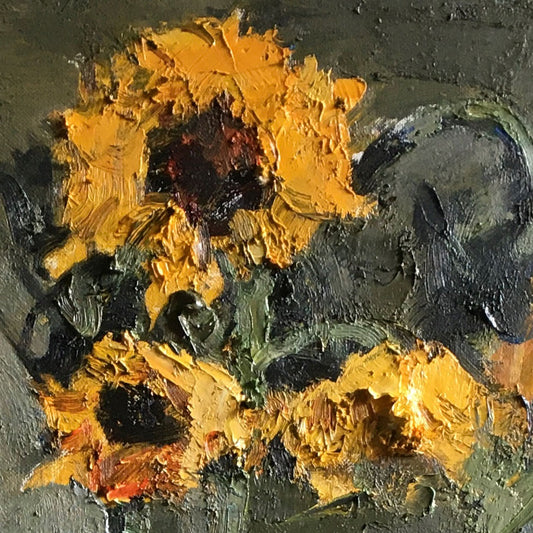 Original Sunflower Still Life Oil Painting – Floral Vase Wall Art