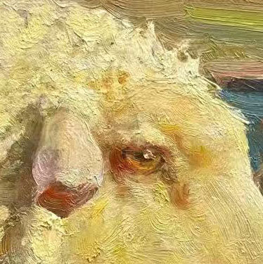 Original Oil Painting of Sheep Drinking Water – Pastoral Animal Wall Art