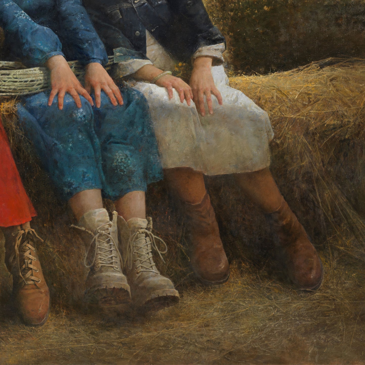 Original Figurative Group Oil Painting – Women in Landscape Wall Art