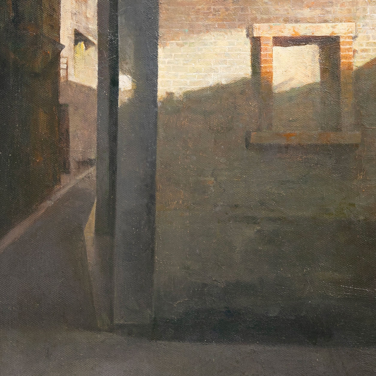 Original Oil Painting of Sunlit Building – Architectural Light and Shadow Wall Art
