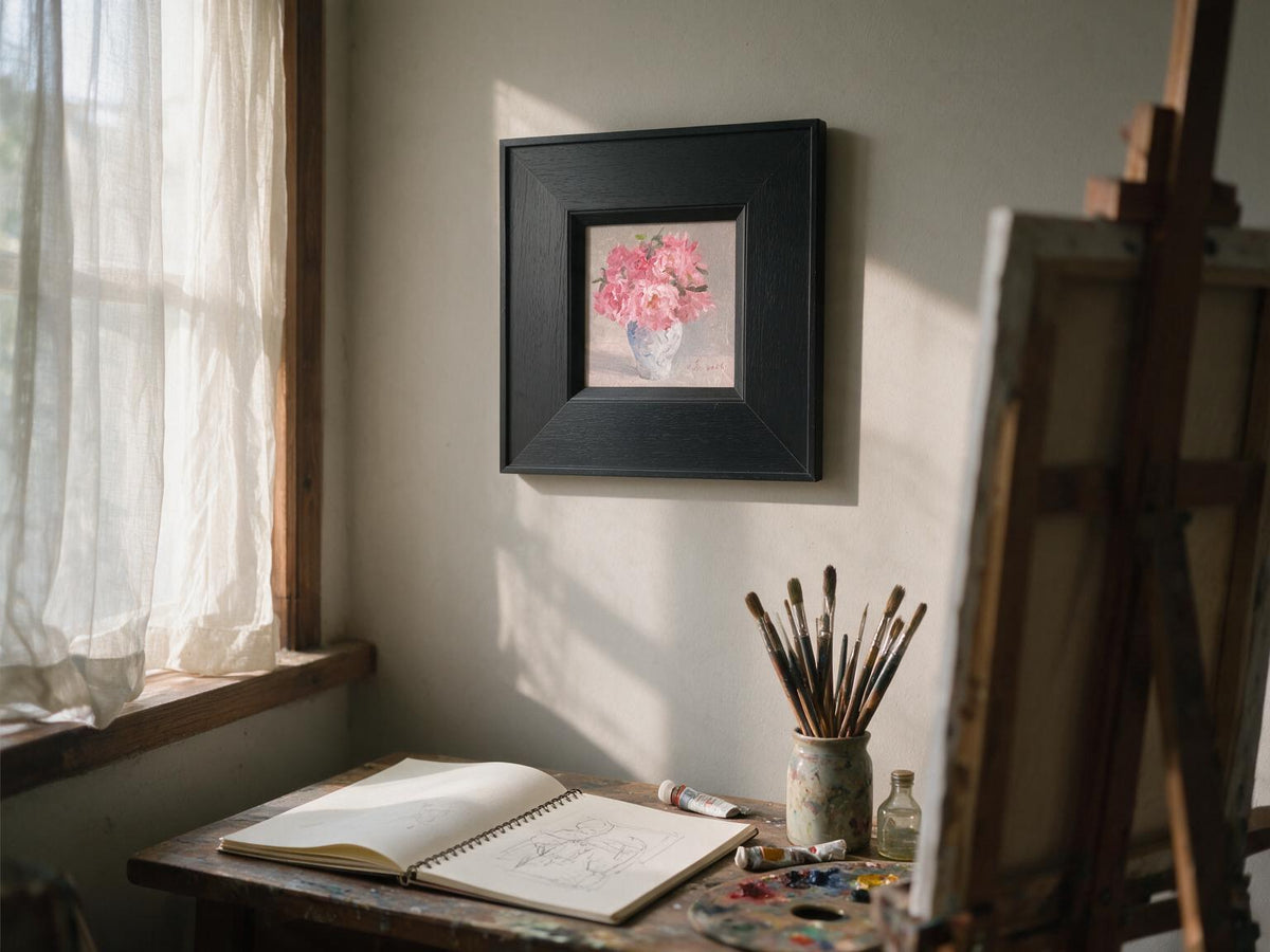 Pink Flowers in a Blue Vase – Original Flower Oil Painting for Home Decor