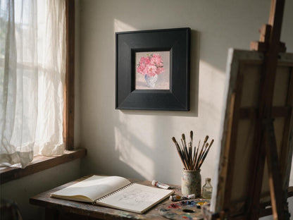Pink Flowers in a Blue Vase – Original Flower Oil Painting for Home Decor