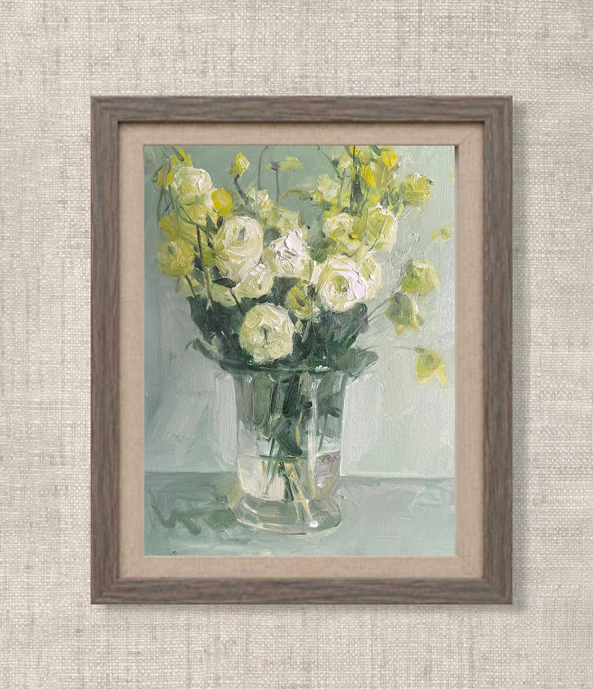 Original White Rose Still Life Oil Painting – Floral Vase Wall Art