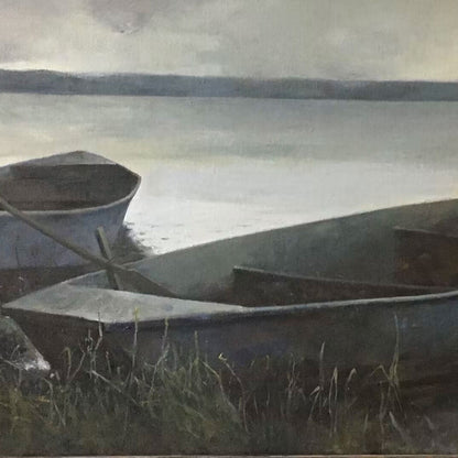 Rowboats by the Lake | Original Landscape Oil Painting