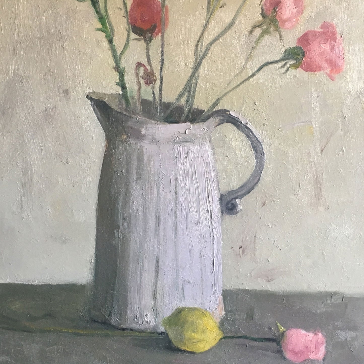 Still Life with Pink Flowers and Lemon | Original Oil Painting