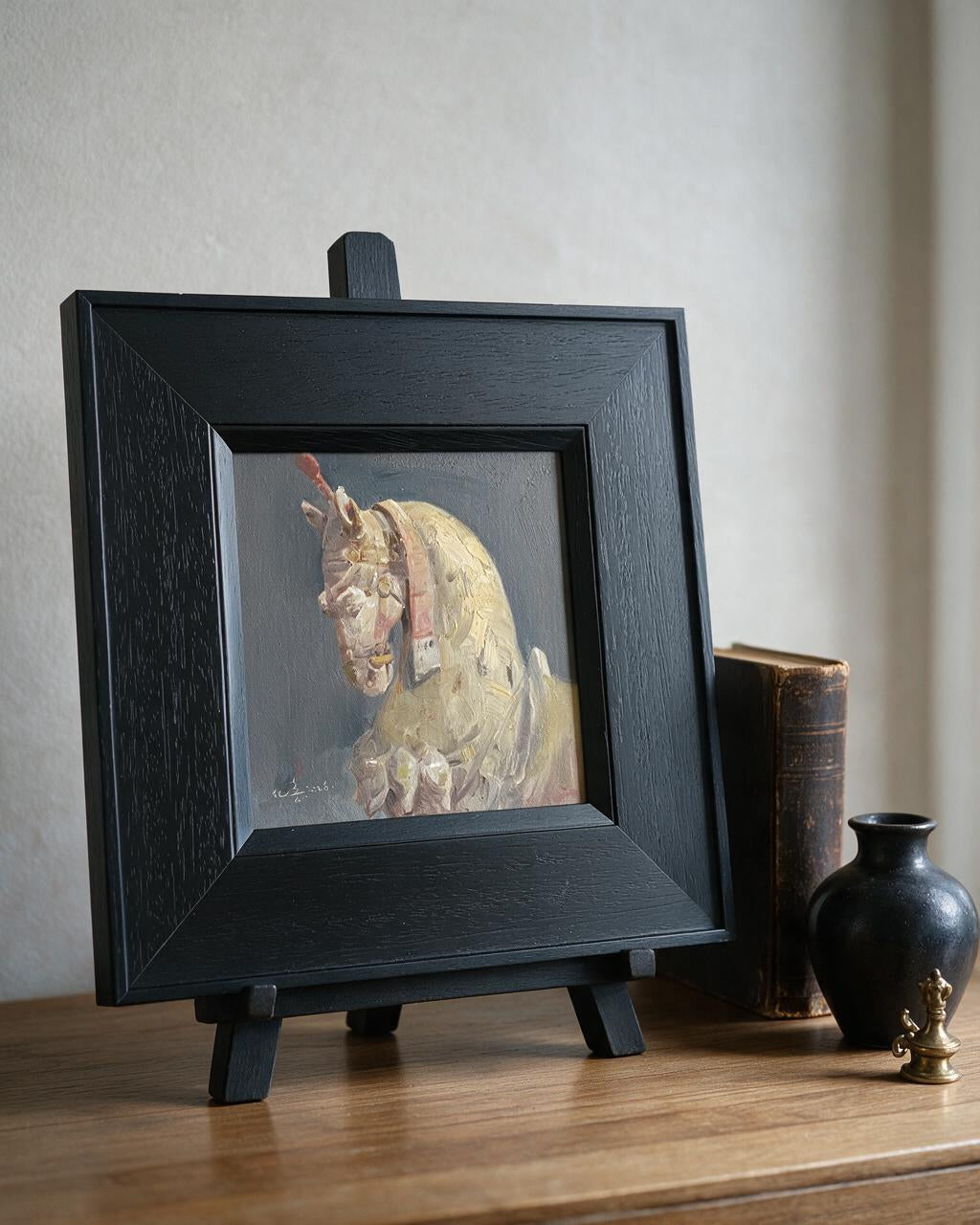 Old Horse Painting – Original Animal Oil Painting 20 × 20 cm