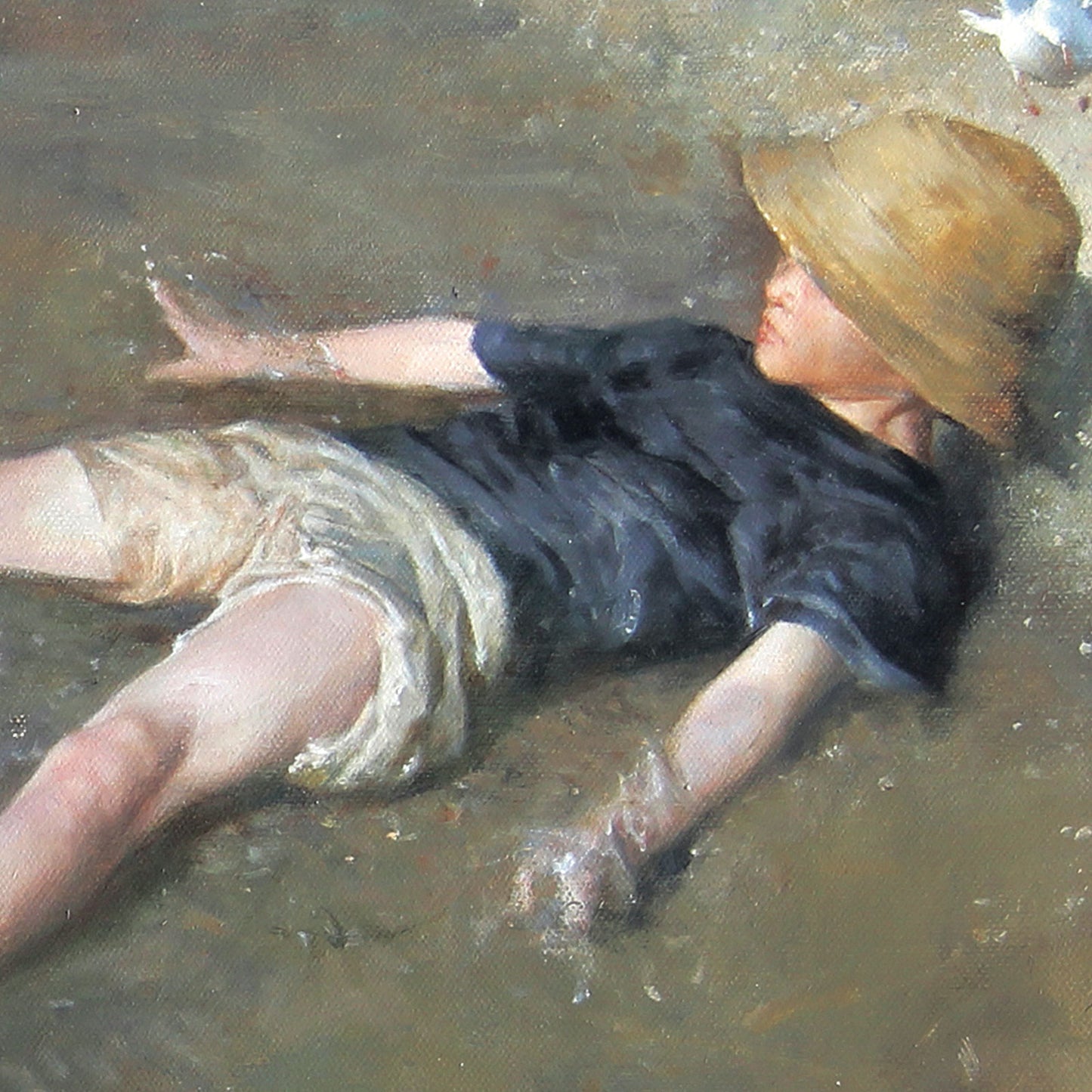 Boy on the Beach with Seagulls | Original Figurative Oil Painting