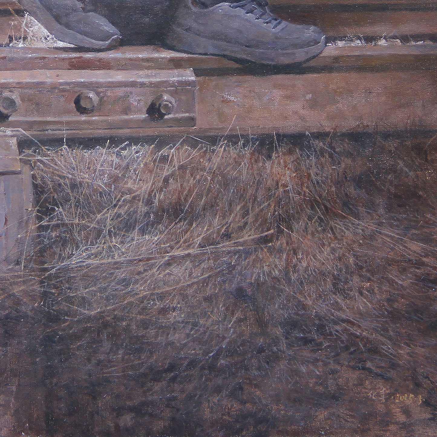 Weathered Structure and Grass | Original Oil Painting
