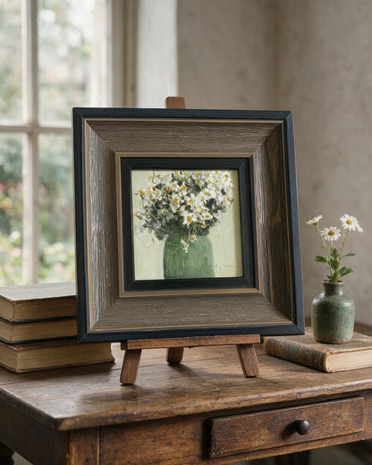 White Daisy Flowers in Glass Vase – Original Flower Oil Painting