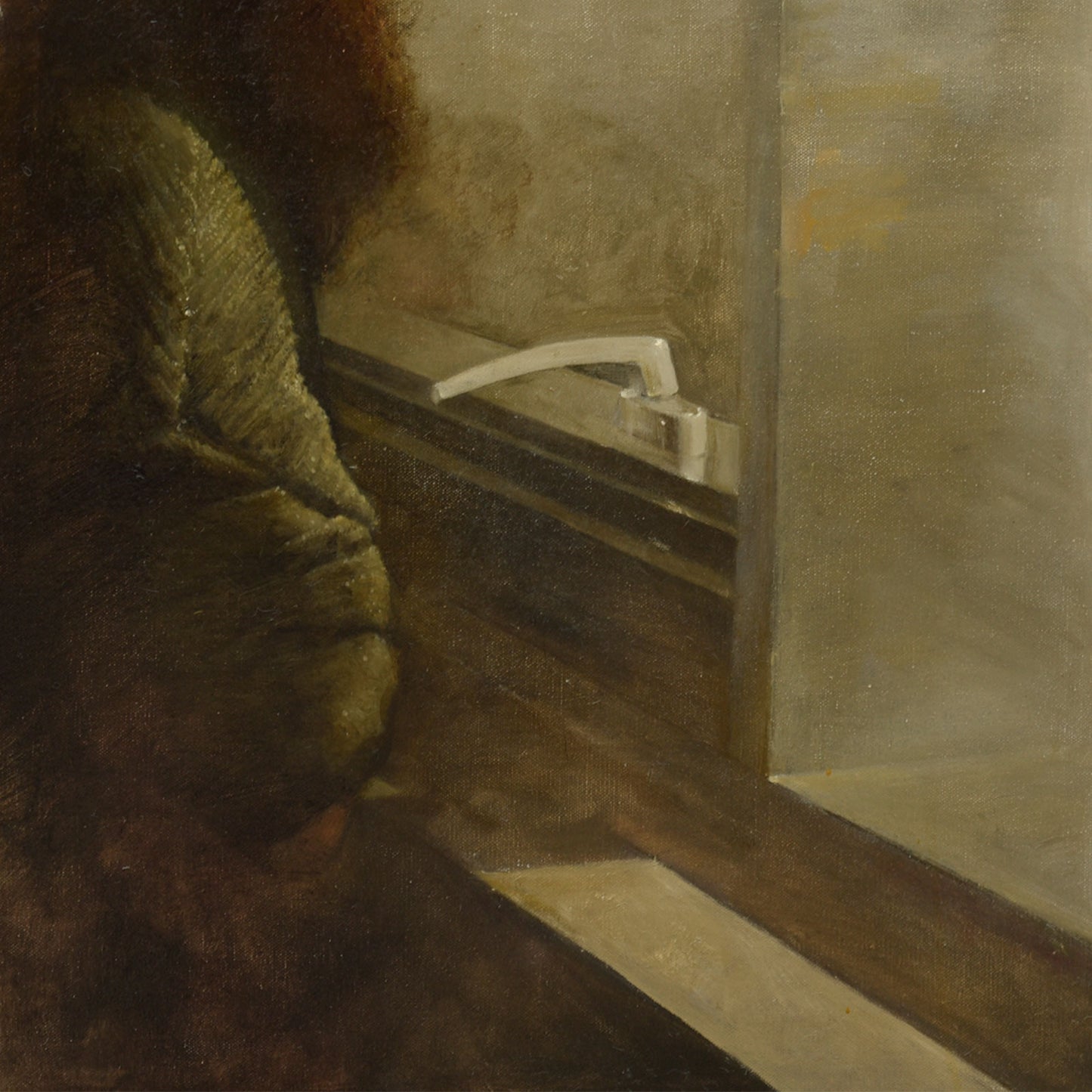 Original Figurative Oil Painting – Quiet Female Profile Interior Wall Art