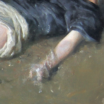 Boy on the Beach with Seagulls | Original Figurative Oil Painting