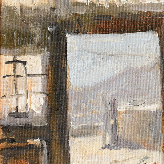 Original Oil Painting of a Sunlit Doorway – Interior Landscape Wall Art