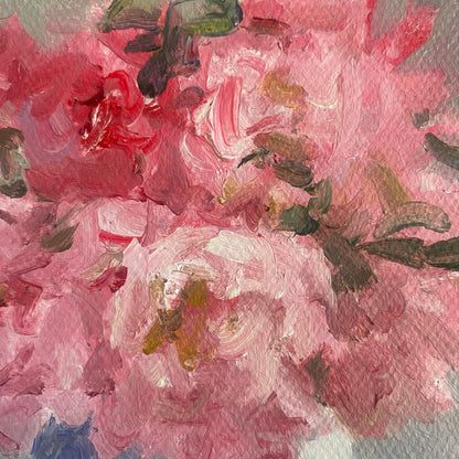Pink Flowers in a Blue Vase – Original Flower Oil Painting for Home Decor