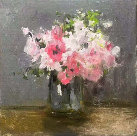 Quiet Flowers No.04 — Original Oil Painting of Pink Blossoms