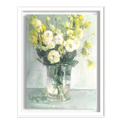 Original White Rose Still Life Oil Painting – Floral Vase Wall Art
