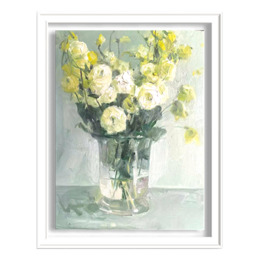 White Flowers in a Glass Vase | Original Floral Still Life Oil Painting