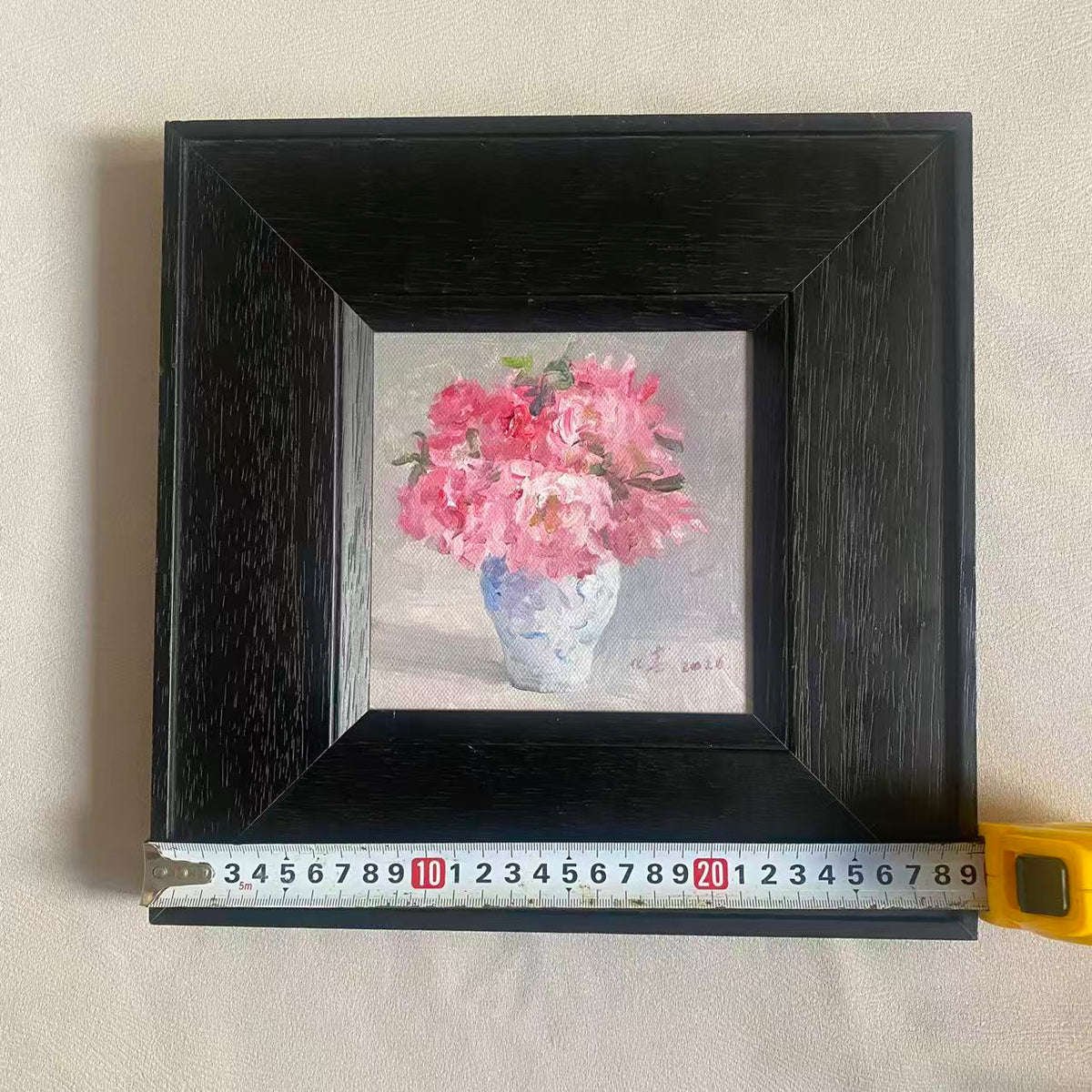 Pink Flowers in a Blue Vase – Original Flower Oil Painting for Home Decor