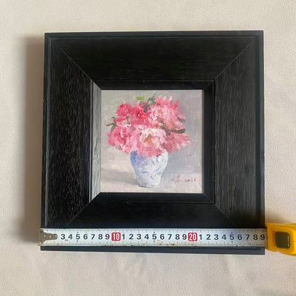 Pink Flowers in a Blue Vase – Original Flower Oil Painting for Home Decor
