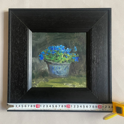 Blue Flowers in a Ceramic Pot – Original Floral Oil Painting
